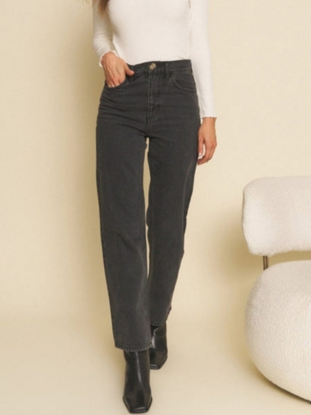 Whimsy + Row Farrah High Rise Straight Leg Vintage Black Jeans Size 25